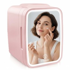 4L Mini Fridge with LED Mirror Portable Cooler Warmer Table Top Bedroom Makeup