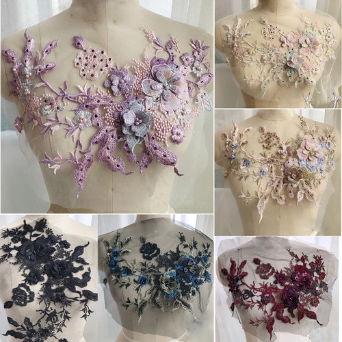 Flowers beaded lace fabrics - 3d,