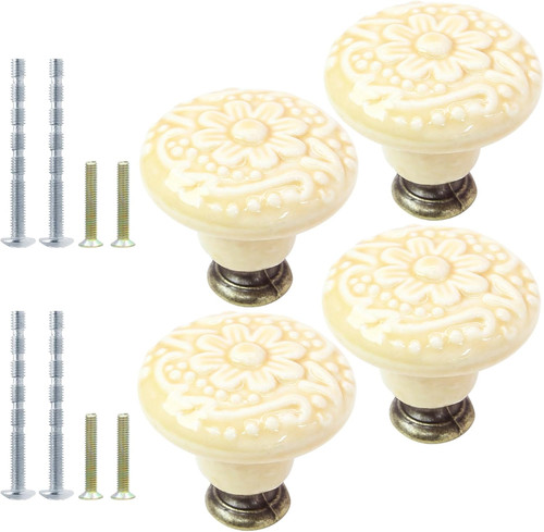 4pcs beige ceramic knobs - beige,
