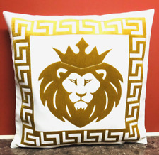 Simba Lion King With Greek Key Velvet Decorative White & Gold Cushion Cover