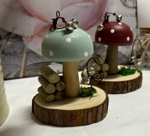 Pair toadstool house on - of,
