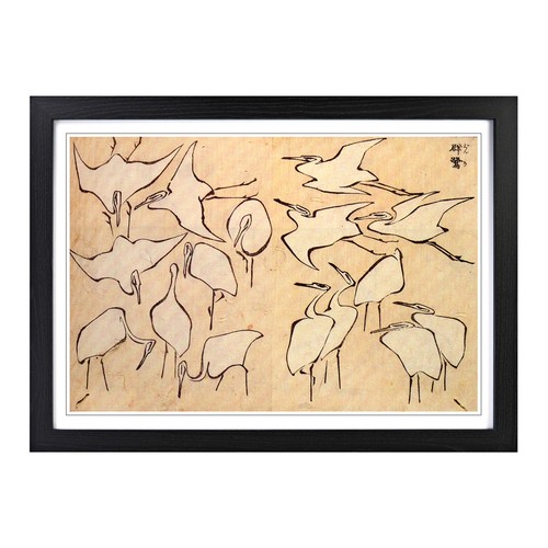 Hokusai cranes japanese framed - hokusai,