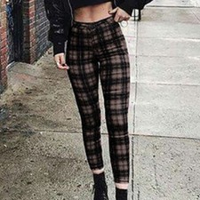 Womens Retro Plaid Print High