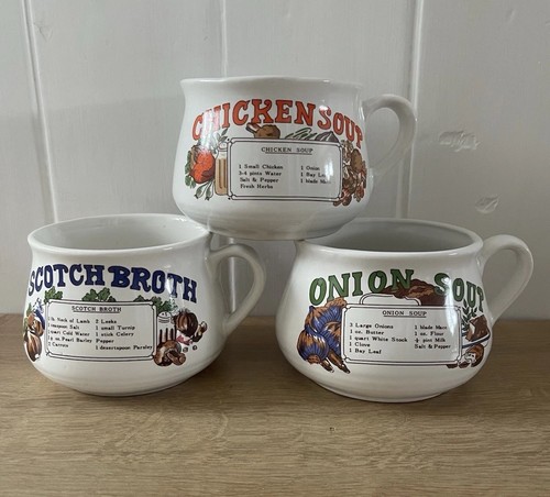 Vintage recipe soup mugs - soup, bowls