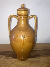 Art Studio Brown Glaze Ceramic Amphora In Orcio Puglia Style, 10” Tall