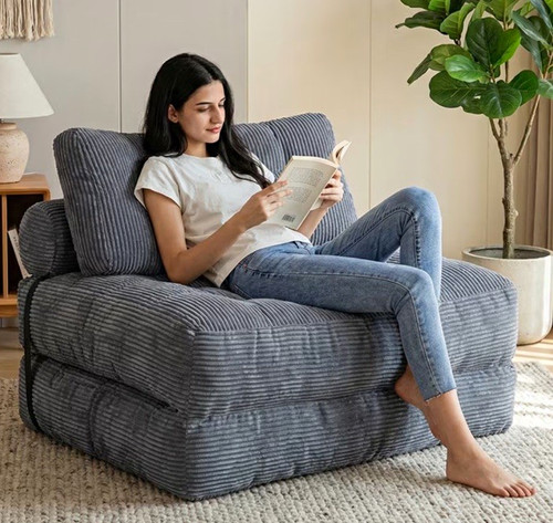 Foldable grey corduroy sofa - foldable,