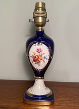 Pretty Limoges Porcelain Table Lamp Base Blue Floral Working Light Homeware 1980