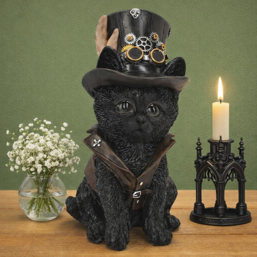 Steampunk black cat - cat, ornament