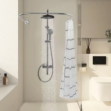 Shower Curtain Rail Rod U Shape Curved Toilet Bathroom Pole Stainless Steel