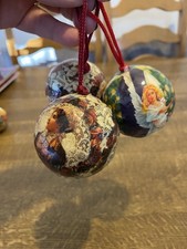 Vintage Victorian Style Paper Mache Christmas Tree Baubles X3 Decorations