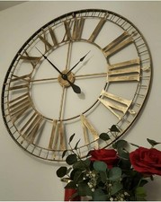 88cm Rustic Gold Skeleton Wall Clock Large Roman Numerals Living Room