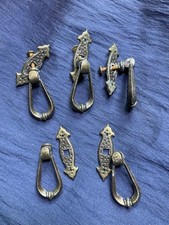 Brass Handles Cabinet X5  Drawer Pulls Vintage Old Patina Knobs