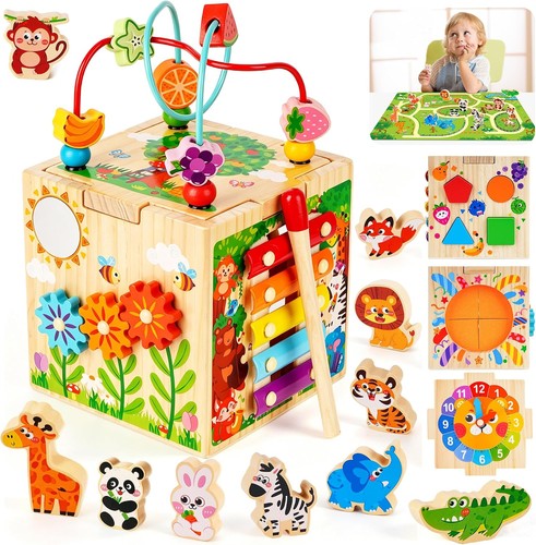 Wooden activity cube toddler - wooden,