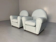 Poltrona Frau "Vanity Fair" Armchairs -  In "Pelle Frau" Pale Blue Leather