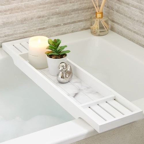 Marble effect bamboo bath - bath, rack