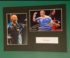PHIL TAYLOR - PDC DARTS AUTOGRAPH -  SIGNED A4 DISPLAY MOUNT +COA