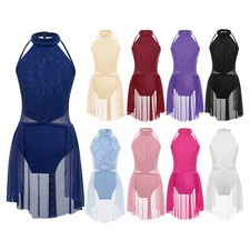 Girl Halter Modern Lyrical Jazz Dance Skirted Leotard Dress Contemporary,Costume