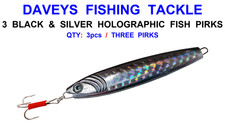 3 BLACK & SILVER HOLOGRAPHIC FISH PIRKS 200g C27 SEA FISHING LURE COD POLLOCK