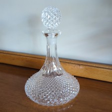 Vintage Heavy Glass Crystal Flat Bottom Ship Yacht Decanter Chip To Stopper