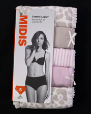 Ex M & S Ladies 5 Pack Supersoft Cotton Lycra Midis Briefs Knickers Size 8 to 22