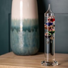 Glass Galileo Thermometer 28cm Tall,5 Balls, Multicolour Gift Boxed