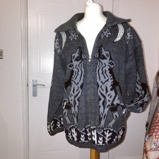 Knitted Native American Cardigan Unisex Size M Wolf Design. Vintage
