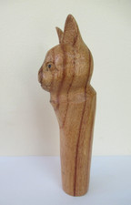 WOODEN CARVED CAT HEAD  STICK