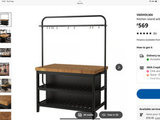 IKEA VADHOLMA Kitchen island with rack, black/oak