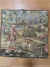 Vintage Tapestry Style Fabric Panel French? Courtier And Dogs 49x49cm B18