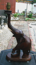 LARGE  ANTIQUE  INDIAN HAND CARVED WOODEN ELEPHANT TABLE LAMP