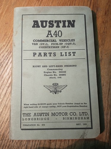 Austin a40 parts - parts, list