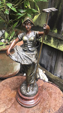 Antique French bronzed spelter haymaker figure Edwardian statue signed 17" high