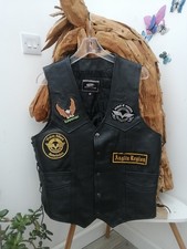 Men's Leather Biker Waistcoat With Patches Kawasaki Vulcan Riders Medium Rare