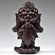 Ebony Zhong Kui Statue 15cm Wood Carved Deity Home Office Decor