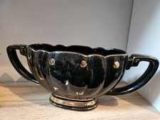 Sadler Art Deco Mantle Vase Black & Gold Ceramic Gloss Finish Vintage Monochrome