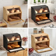Large Bread Box Roll Top Bin Storage Loaf Food Kitchen Counter Organiser w/ Lid