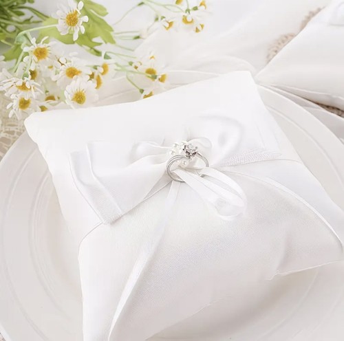White satin wedding ring - white,