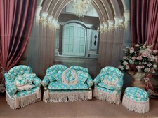 Handmade Sofa +1 Ottoman+2Chairs for Barbie size doll.1:6.Doll house furniture. 