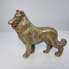 Rough Collie Pedigree Pastoral Dog Breed Lassie VTG Cast Brass 3" Unbranded