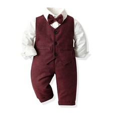 Childrens Kids Red Boys 4 Piece Suit Shirt Trousers Smart Formal Wedding Outfit