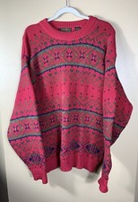 VINTAGE Eddie Bauer Sweater Mens LT Large Fair Isle Knit Chunky Knit 90s FLAW*