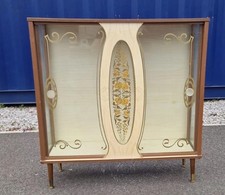 Mid Century Glass Display Retro Cocktail Drinks Cabinet 1950s - 60s Pin Leg