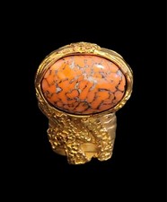 Yves Saint Laurent Coral Stone, Gold Tone Arty Ring Size 8 UK P