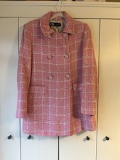 Zara Pink Tweed Coat L Double Breasted Bouclé Check Elegant Vintage Style UK12