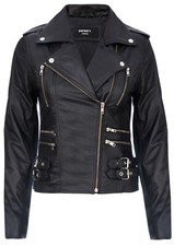 Ladies Leather Biker Jacket Black 100% Lamb Nappa Classic Moto Gothic Jacket
