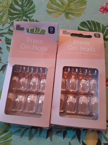 French tip fake nails press - french,
