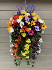 Large Multicoloured Trailing Garden Hanging Basket Artificial Silk Flower Purple