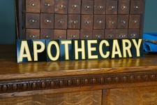 Vintage Antique Apothecary Cabinet Drawer Medical Sign Metal Reflective Letters