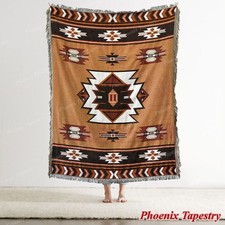 Large Ethnic Indian Navajo Cotton Sofa Throw Blanket Tapestry Picnic Rug Brown &
