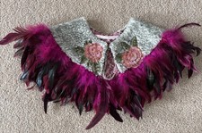 Handmade Feather Capelet / Shoulder Cape – Magenta & Black Feathers, Embellished